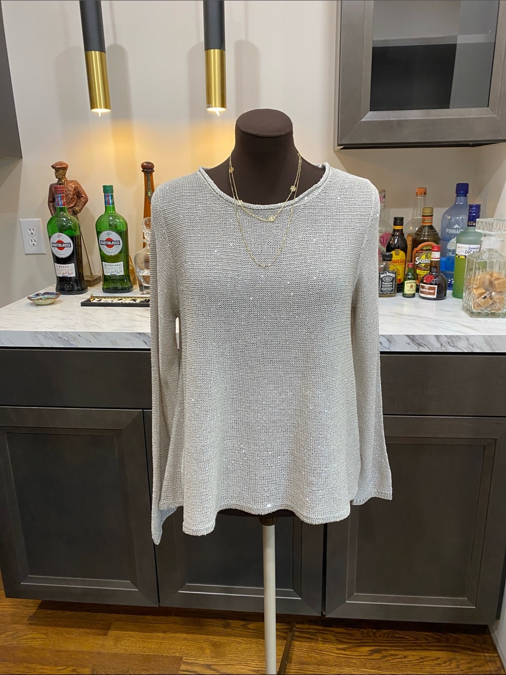 Sioni shirt top blouse tunic Light Metallic Knit Long-Sleeve sweater large